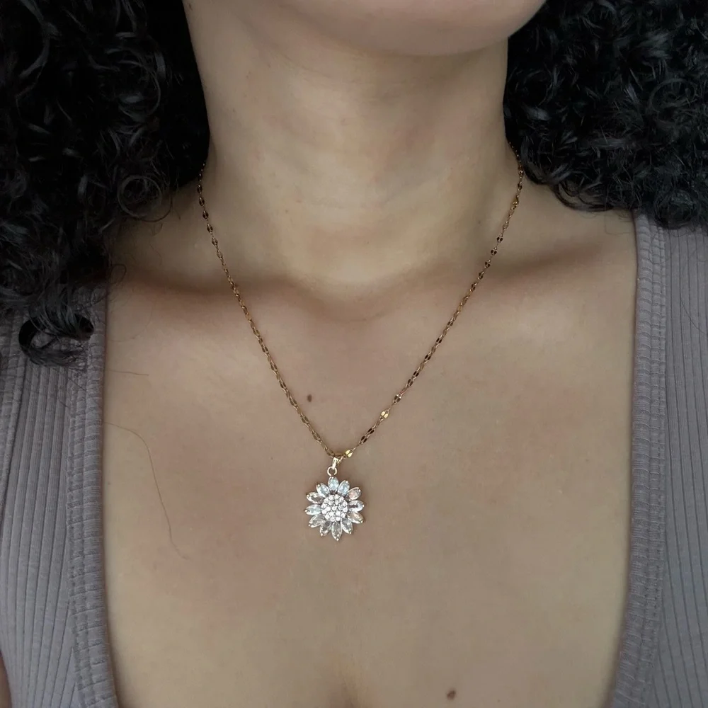 SOLD! Gold Soul Flower- 16” Gold Plated Stainless Steel Pendant Necklace - Picture 2 of 3